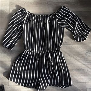 Black and White Striped Romper